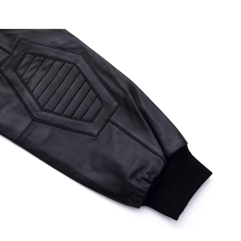 Bomber Jacket Black Leather Biker Jackets Mens S Small Womens M Medium - Picture 7 of 8